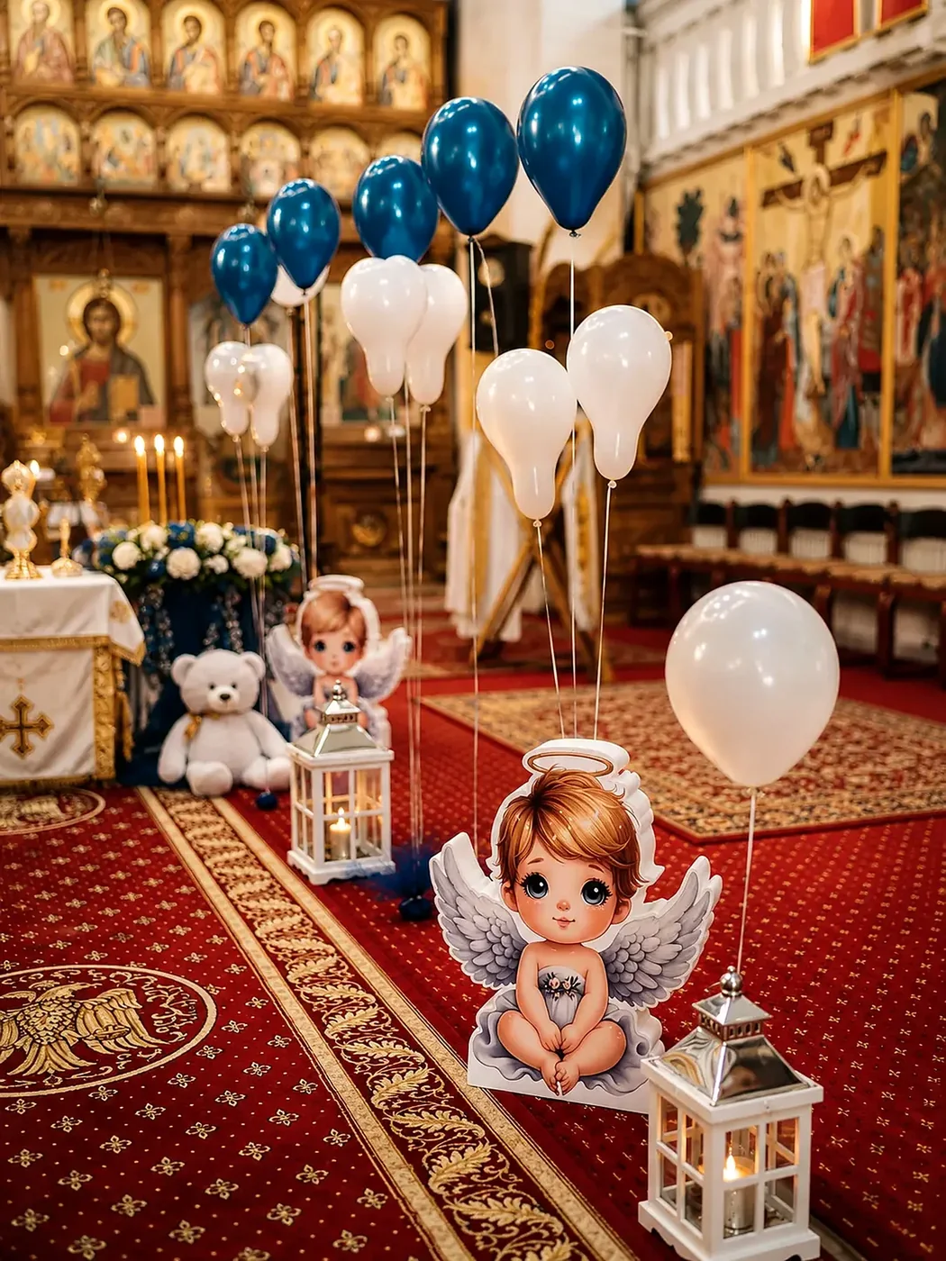 Decor complet pentru botez într-o biserică